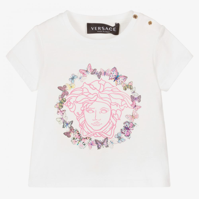 Shop Versace Girls White Cotton Logo T-shirt
