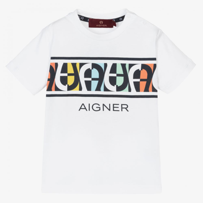 Shop Aigner Baby Boys White Logo T-shirt