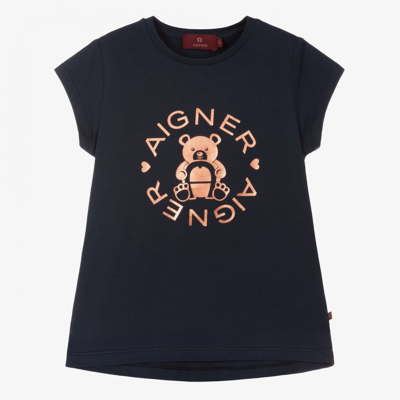 Shop Aigner Girls Blue Bear Logo T-shirt