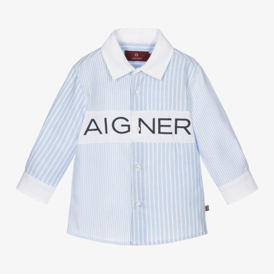 Shop Aigner Baby Boys Blue Cotton Shirt
