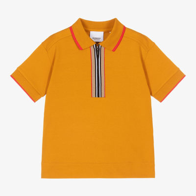 Shop Burberry Boys Yellow Cotton Polo Shirt
