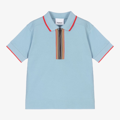 Shop Burberry Boys Blue Cotton Polo Shirt
