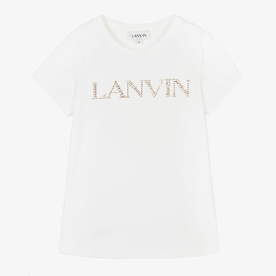 Shop Lanvin Girls White Cotton Logo T-shirt
