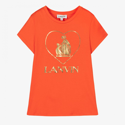 Shop Lanvin Girls Red Cotton Logo T-shirt