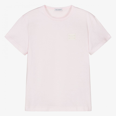 Shop Dolce & Gabbana Boys Pink Cotton Logo T-shirt