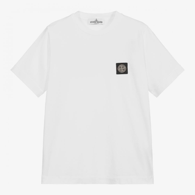 Shop Stone Island Junior Teen Boys White Logo T-shirt
