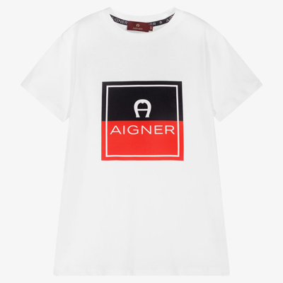 Shop Aigner Teen Boys White Logo T-shirt