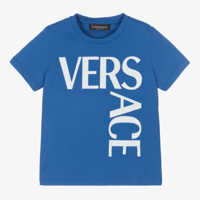 Shop Versace Blue Cotton Logo T-shirt