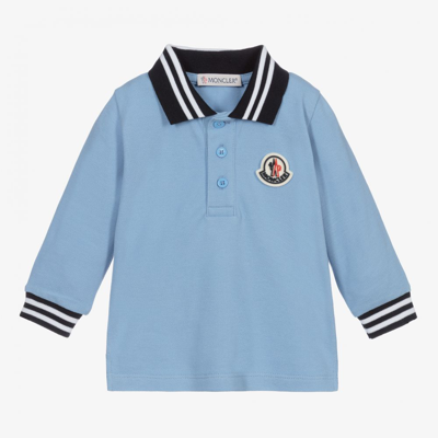 Shop Moncler Boys Light Blue Polo Shirt