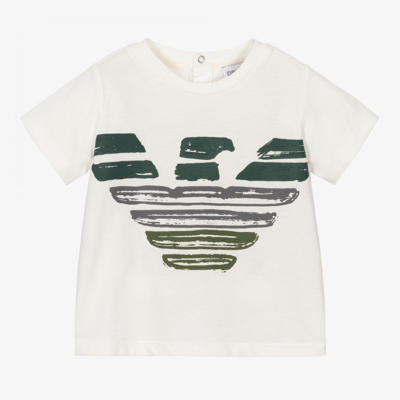 Shop Emporio Armani Boys Ivory Cotton Logo Baby T-shirt