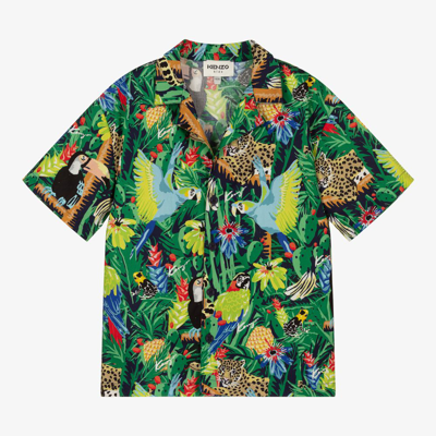 Shop Kenzo Boys Green Cotton Tropical Shirt