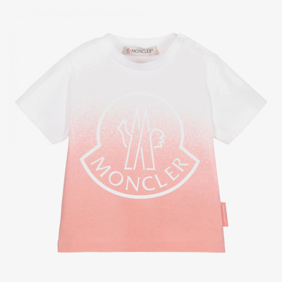Shop Moncler Girls Pink & White T-shirt