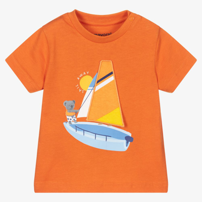 Shop Mayoral Boys Orange Cotton T-shirt