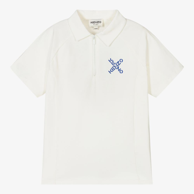 Shop Kenzo Boys Ivory Logo Polo Shirt