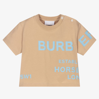 Shop Burberry Beige Cotton Logo Baby T-shirt