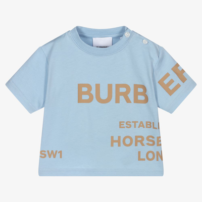 Shop Burberry Blue Cotton Logo Baby T-shirt