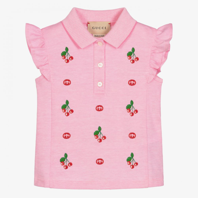 Shop Gucci Girls Pink Cherries Polo Shirt