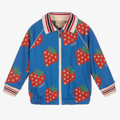 Shop Gucci Girls Blue & Red Baby Zip-up Top