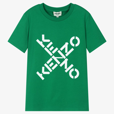 Shop Kenzo Teen Boys Green Logo T-shirt