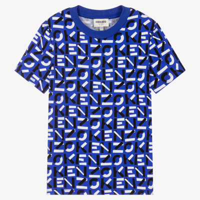 Shop Kenzo Teen Boys Blue Logo T-shirt