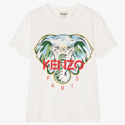 Shop Kenzo Boys Teen Ivory Elephant T-shirt