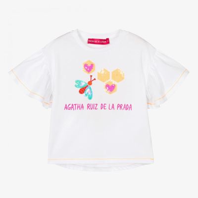 Shop Agatha Ruiz De La Prada Girls White Cotton Bee T-shirt