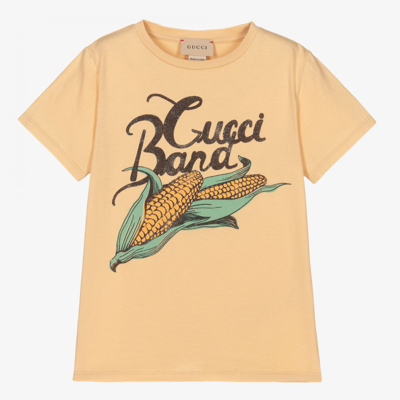 Shop Gucci Boys Beige Corn Logo T-shirt
