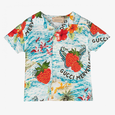 Shop Gucci Baby Boys Blue Viscose Shirt