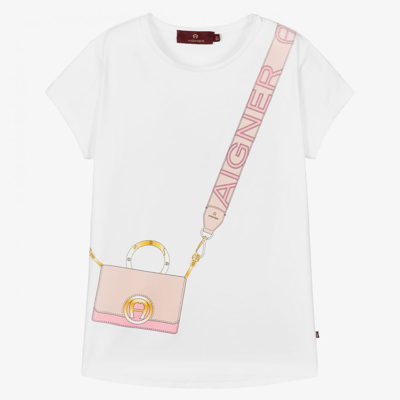 Shop Aigner Girls Teen White Bag Print T-shirt