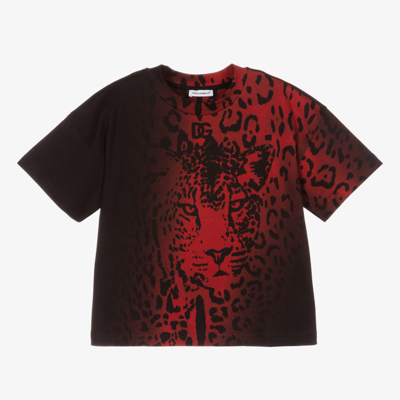 Shop Dolce & Gabbana Boys Red & Black Leopard T-shirt