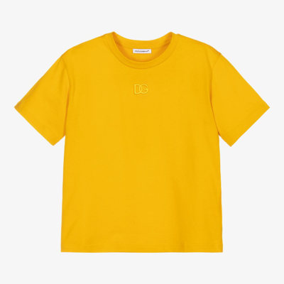 Shop Dolce & Gabbana Boys Yellow Cotton T-shirt