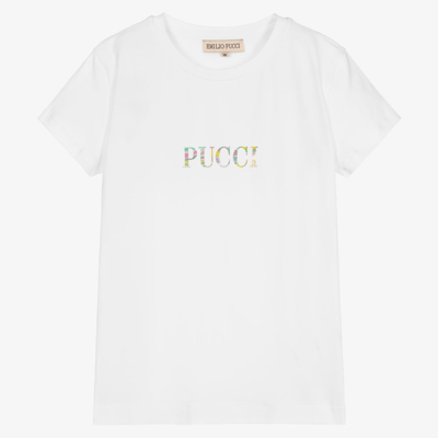 Shop Emilio Pucci Pucci Teen Girls White Logo T-shirt