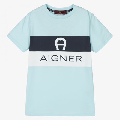 Shop Aigner Boys Pale Blue Logo T-shirt