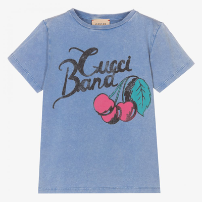 Shop Gucci Girls Blue Cherry Print T-shirt