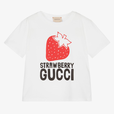 Shop Gucci Girls White Cotton T-shirt