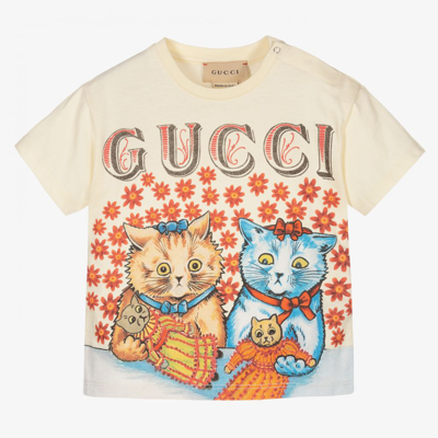 Shop Gucci Girls Ivory Cats T-shirt