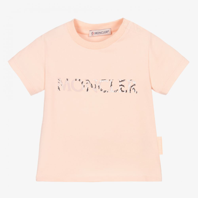 Shop Moncler Girls Pink Cotton Logo T-shirt