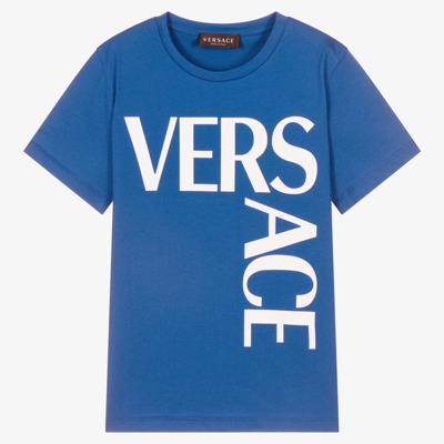 Shop Versace Teen Blue Cotton Logo T-shirt