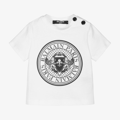 Shop Balmain Boys White Logo Cotton T-shirt