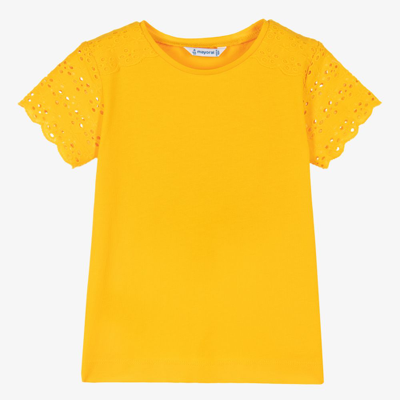 Shop Mayoral Girls Orange Cotton T-shirt