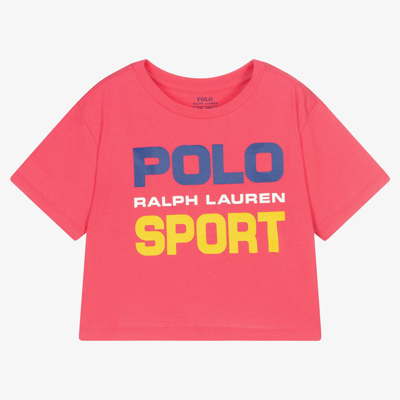 Shop Polo Ralph Lauren Girls Pink Cropped T-shirt
