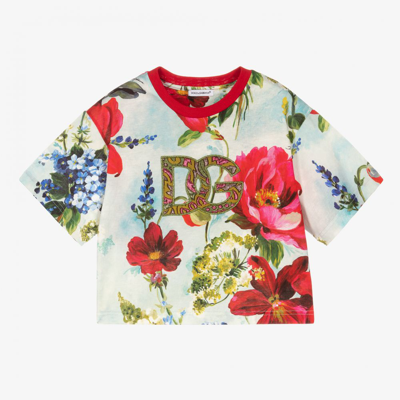 Shop Dolce & Gabbana Girls Blue Garden T-shirt In Red