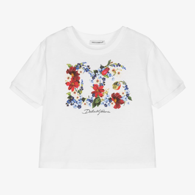 Shop Dolce & Gabbana Girls White Dg Cotton T-shirt