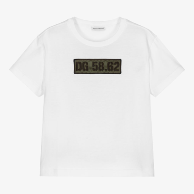 Shop Dolce & Gabbana Boys White Logo Cotton T-shirt
