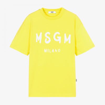 Shop Msgm Teen Yellow Logo T-shirt