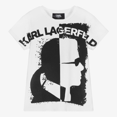 Shop Karl Lagerfeld Teen Girls White Logo T-shirt