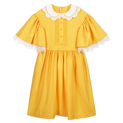 Shop Fendi Girls Teen Yellow Wool Logo Dress