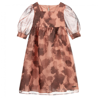 Shop Fendi Girls Teen Pink & Brown Silk Dress