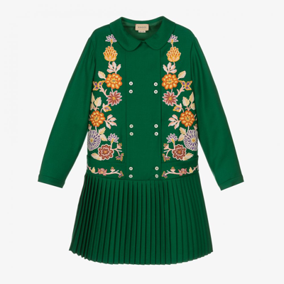 Shop Gucci Teen Green Floral Wool Dress