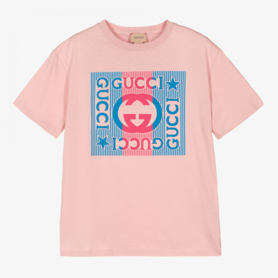Shop Gucci Girls Teen Pink Cotton Logo T-shirt